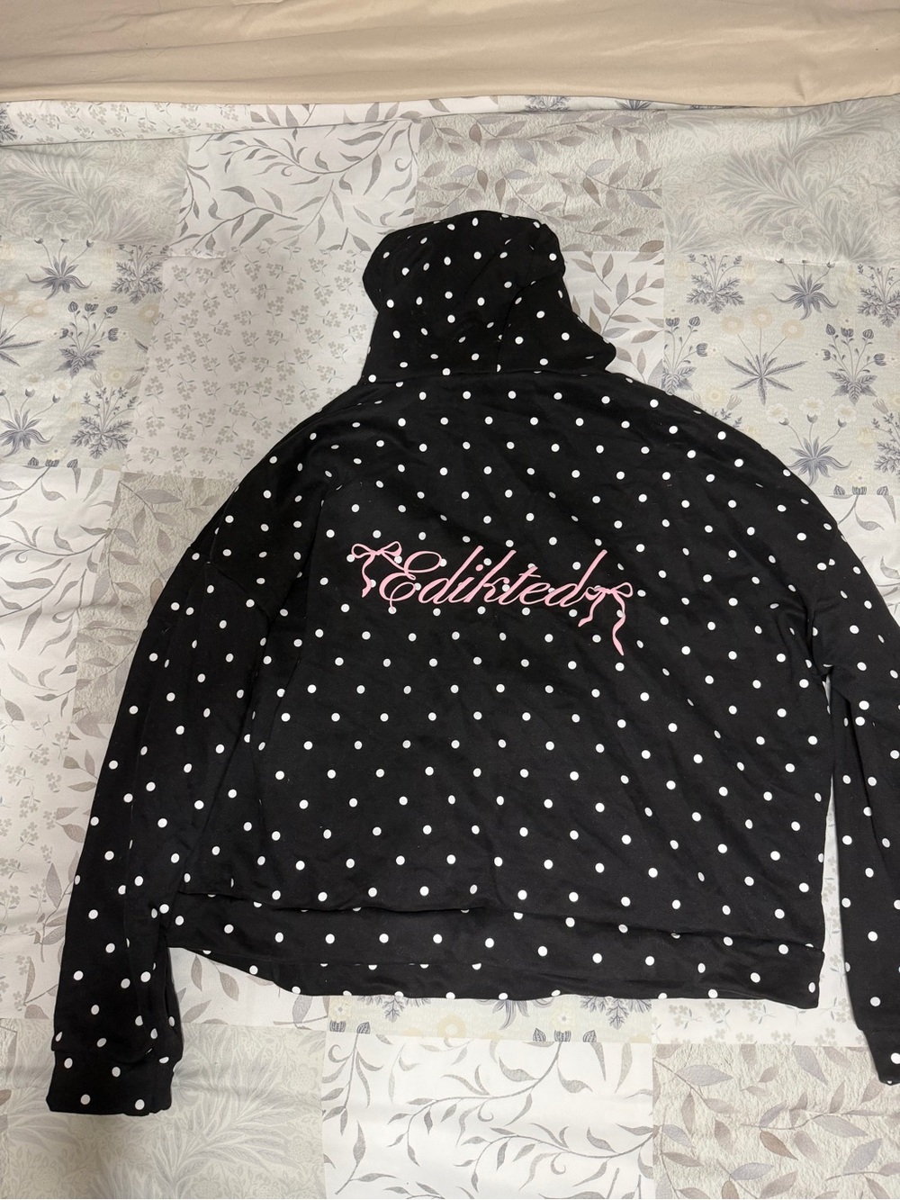 Edikted Black Polka Dot Kids Hoodie with Pink Script